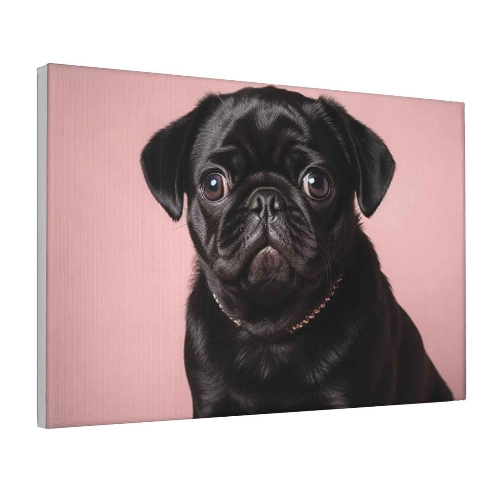 Framed Wall Art for Living Room Art Work, Cute Black Pug Picture Prints Modern Office Wall Paintings Poster Aesthetic Wall Decorations for Home Decor Ready To Hang 12"x18"