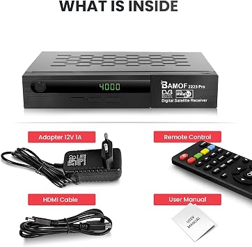 2225 PRO Satellite Receiver Satellite Receiver Digital DVBS2 Full HD Receiver (HDMI SCART 2x USB) [Pre-Programmed for Astra Hotbird and Türksat] + HDMI Cable Black