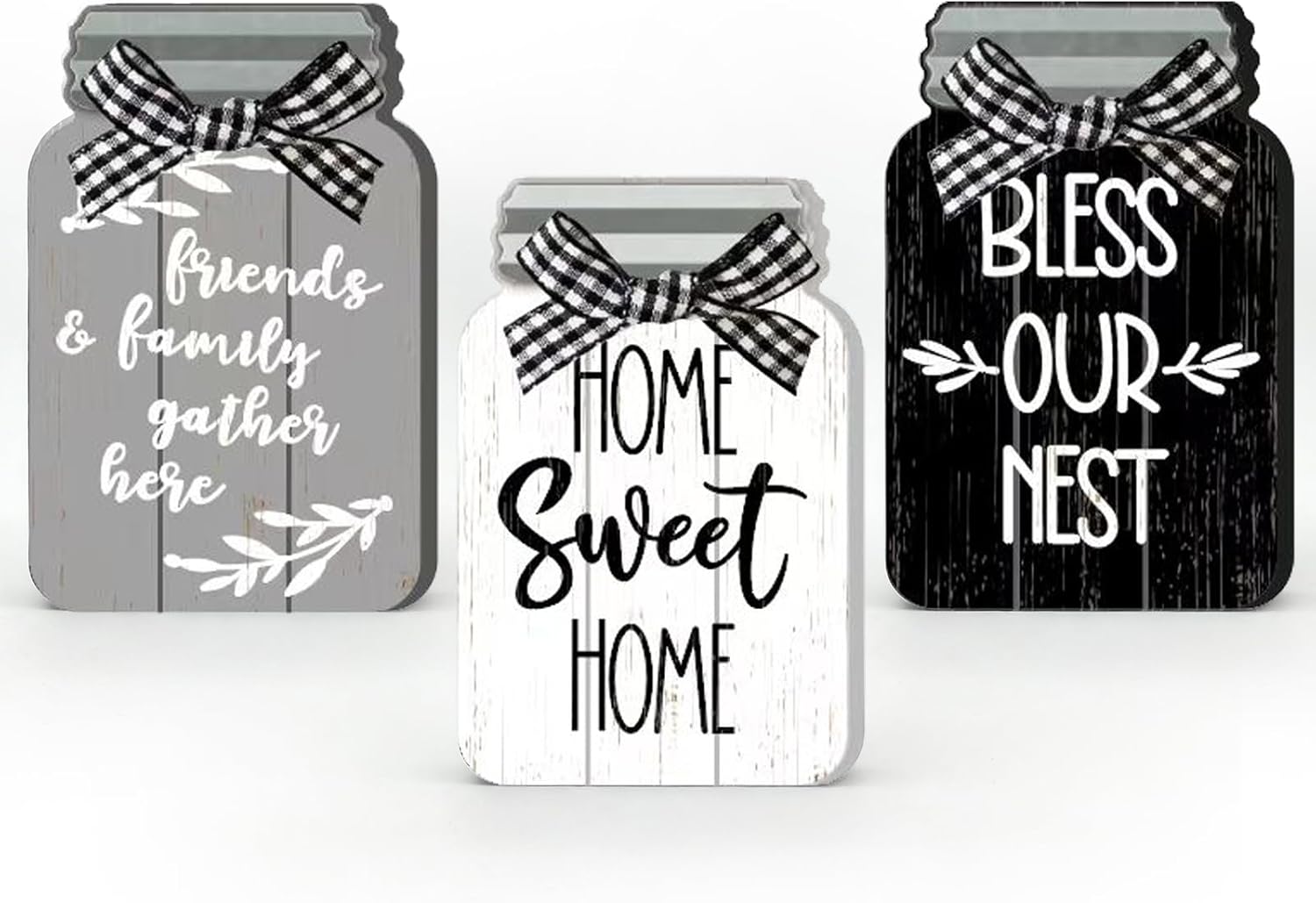 3 Pcs Farmhouse Sweet Home Tiered Tray Decor Wooden Mason Jar Signs for Table Centerpiece Rustic Vintage Black White Tabletop Block for Kitchen Dining Room Country Summer Shelf Housewarming Gift