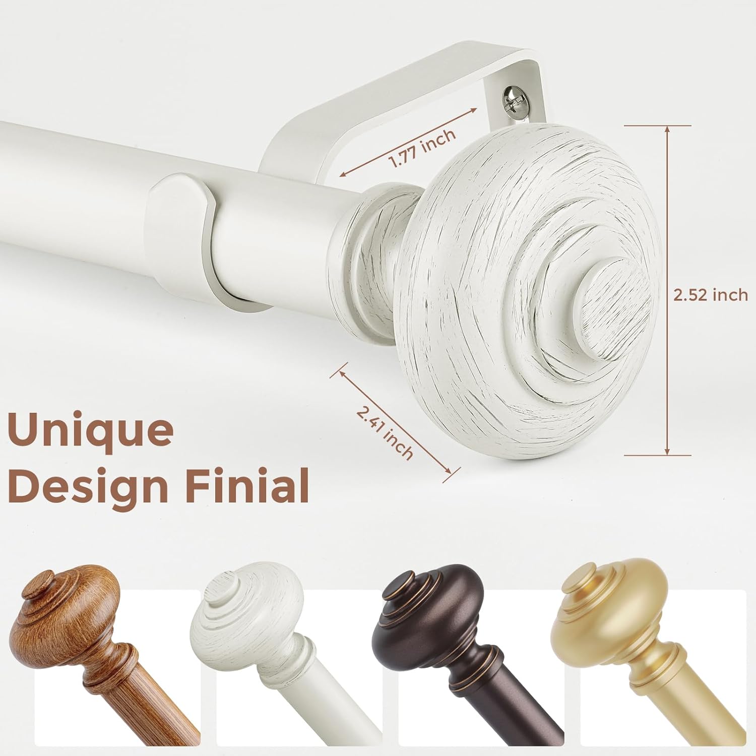 Long Antique White Curtain Rods for Windows 66 to 120 Inch, Decorative Heavy Duty Single-Side Adjustable 1'' Diameter Off White Drapery Rod, Vintage Rustic Metal Curtain Pole for Farmhouse