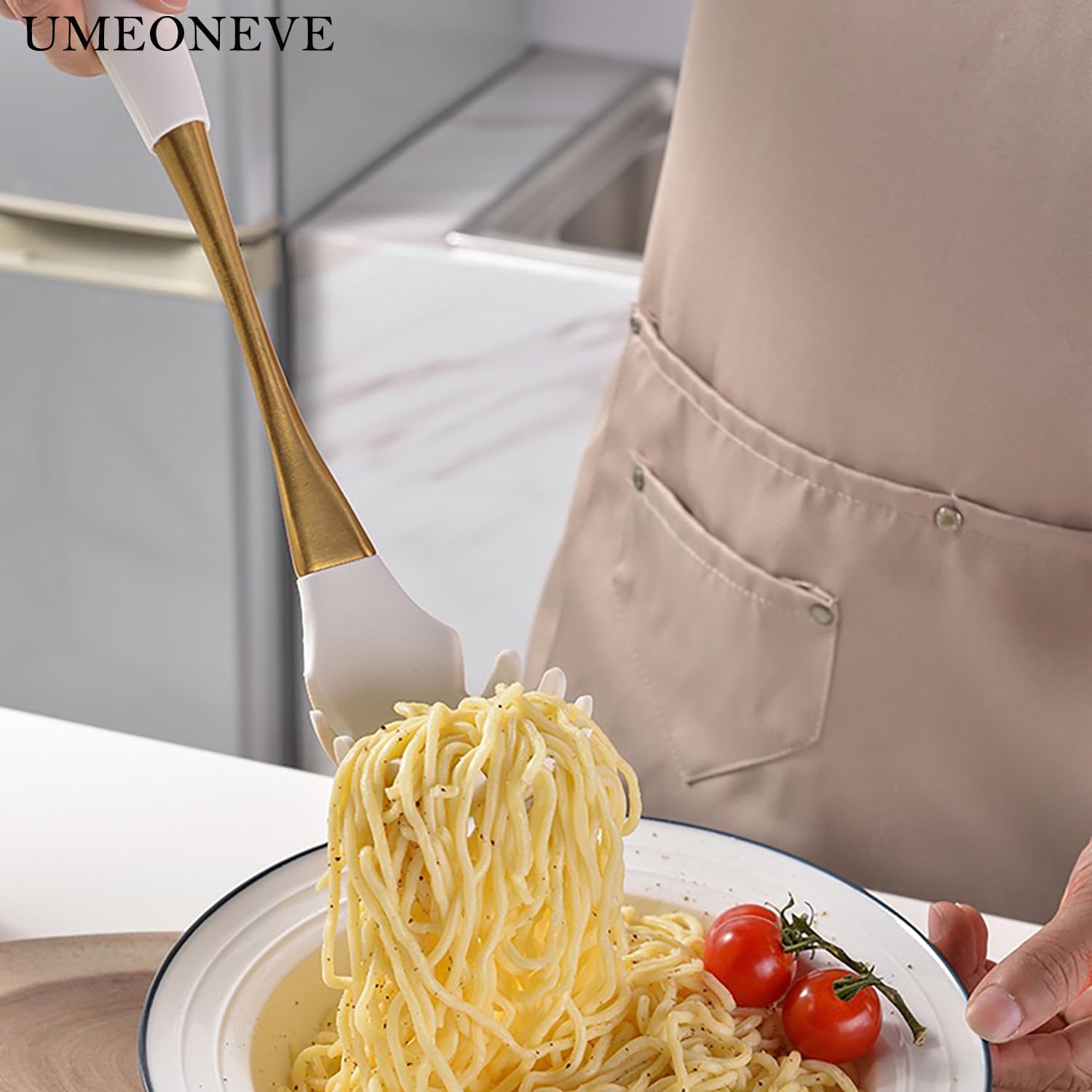 Juego de utensilios de cocina de silicona, 9 piezas, dorado y blanco, utensilios de cocina universales