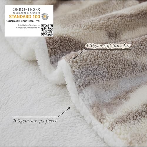 Miniatura 6 de Minky - Manta con peso para adultos, súper suave, esponjosa, a rayas, forro polar, de pelo sintético, para sofá, cama, noches frías