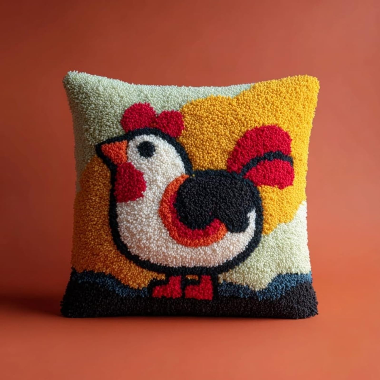 WallustrioaW Latch Hook Cushion Kits 43x43cm,Cartoon Rooster