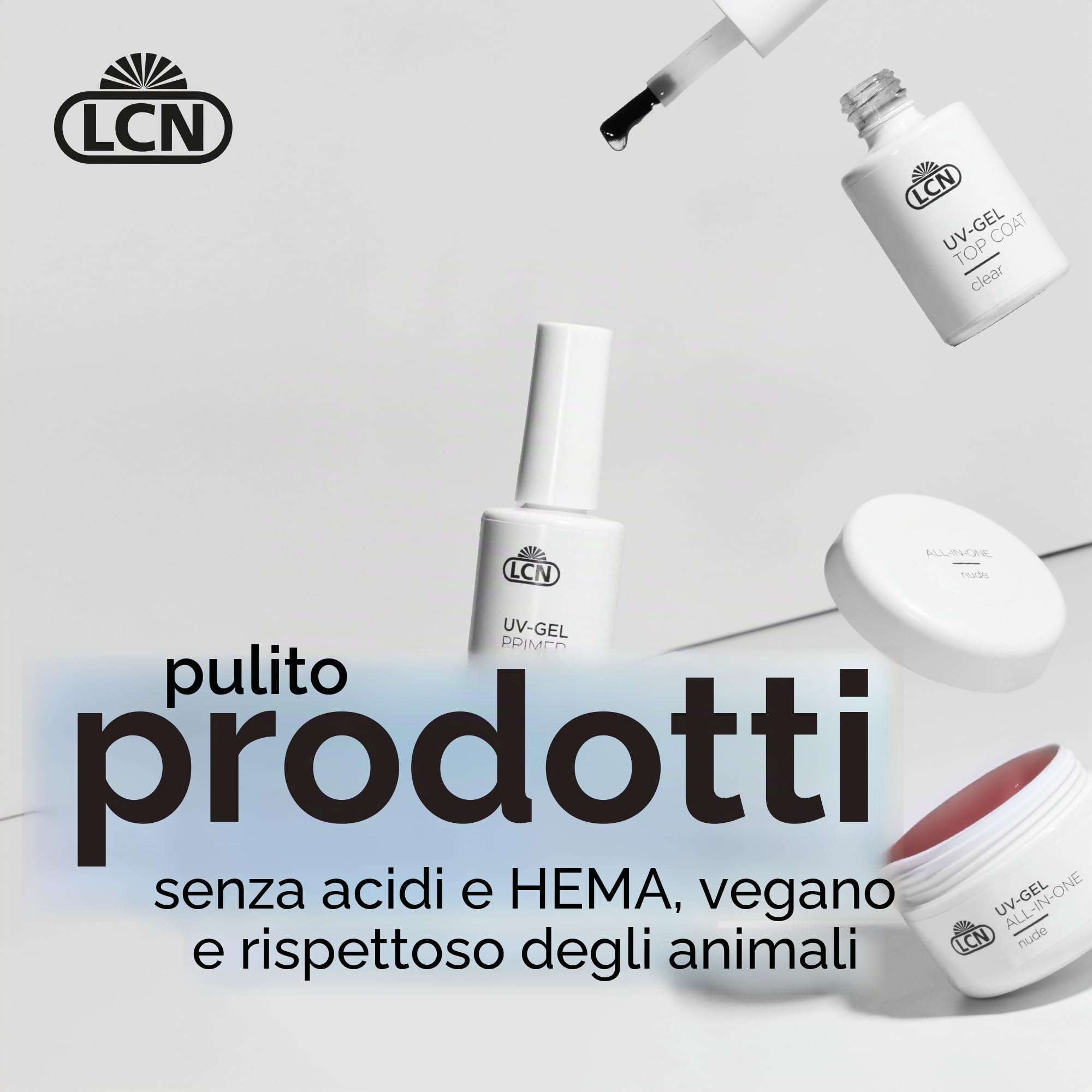 LCN Set di base in gel UV, set per nail art per principianti per unghie in gel, pacchetto completo per unghie perfette, con lampada LED UV, vegano, privo di acidi e HEMA