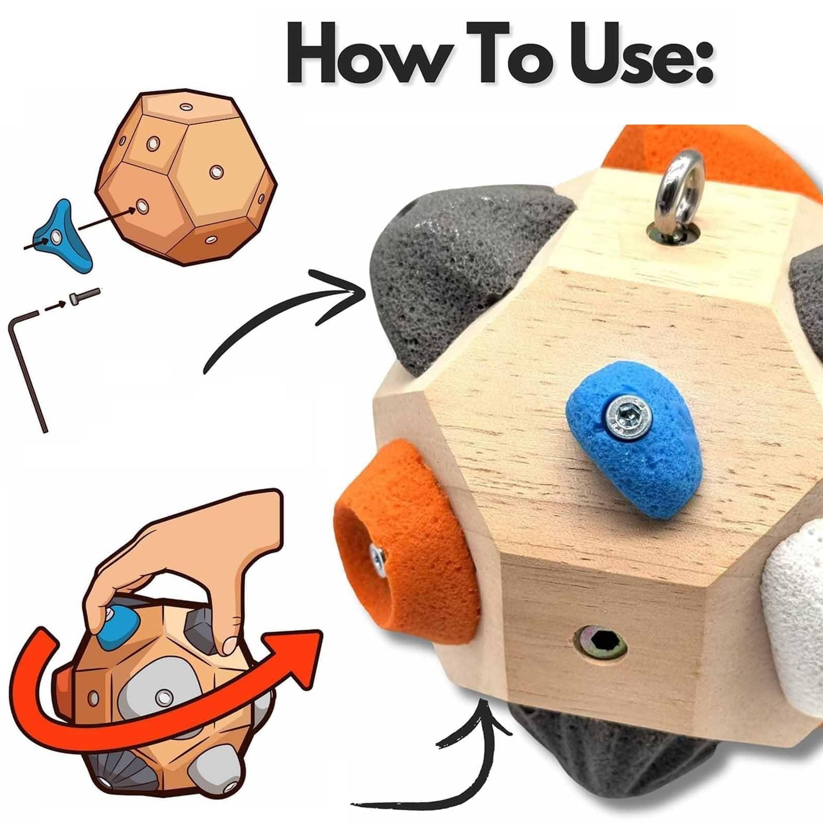 Boulder Block for Climbers, 3D Boulder Block pour DéVelopper La Force Et La PréCision De Vos Doigts, des PoignéEs RéGlables, La Force des Doigts avec Un Sac De Rangement (A)