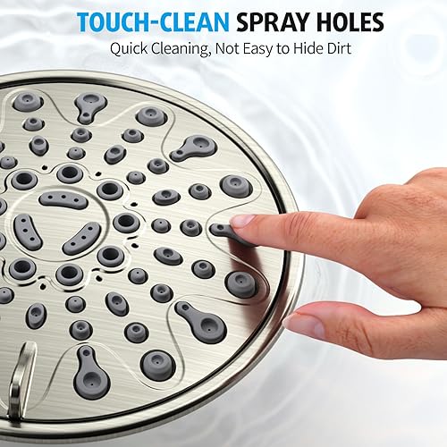 Miniatura 6 de EMBATHER - Juego de grifo de ducha de níquel cepillado, accesorios de ducha con cabezal de ducha de lluvia de 6 pulgadas, válvula de ducha de