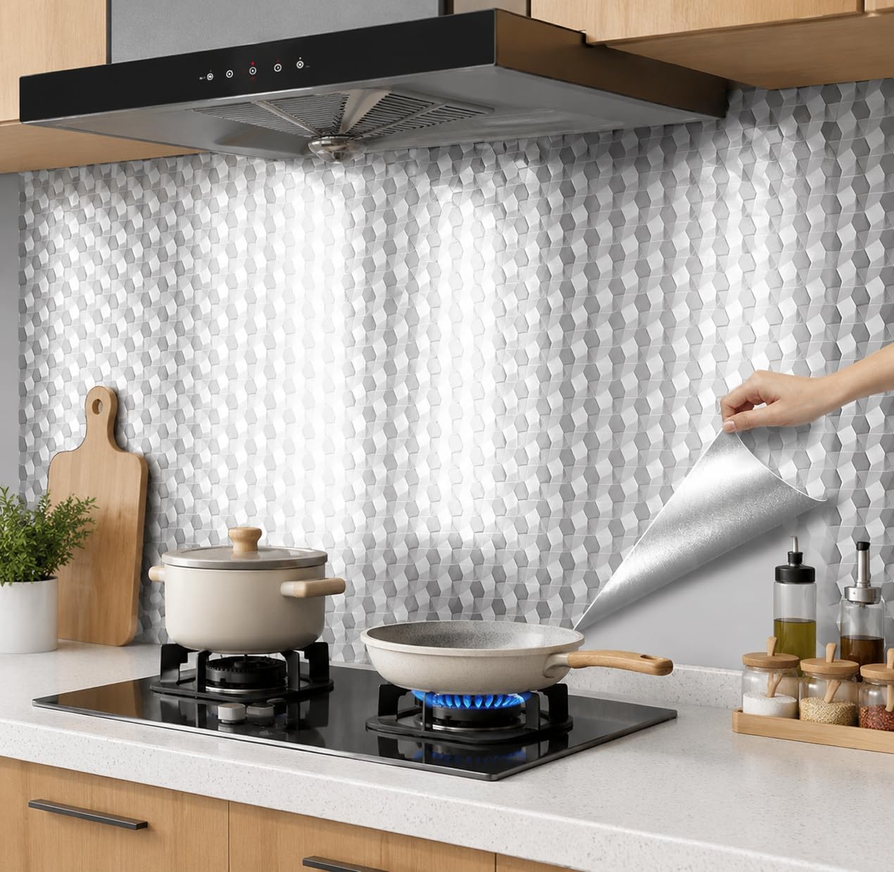 Self Adhesive Kitchen Oil Proof Sticker, 40×100cm Peel and Stick Backsplash Wallpaper, Waterproof Heat Resistant Grease Proof Wall Covering for Kitchen Countertop Stove Cabinet Backsplash Decor