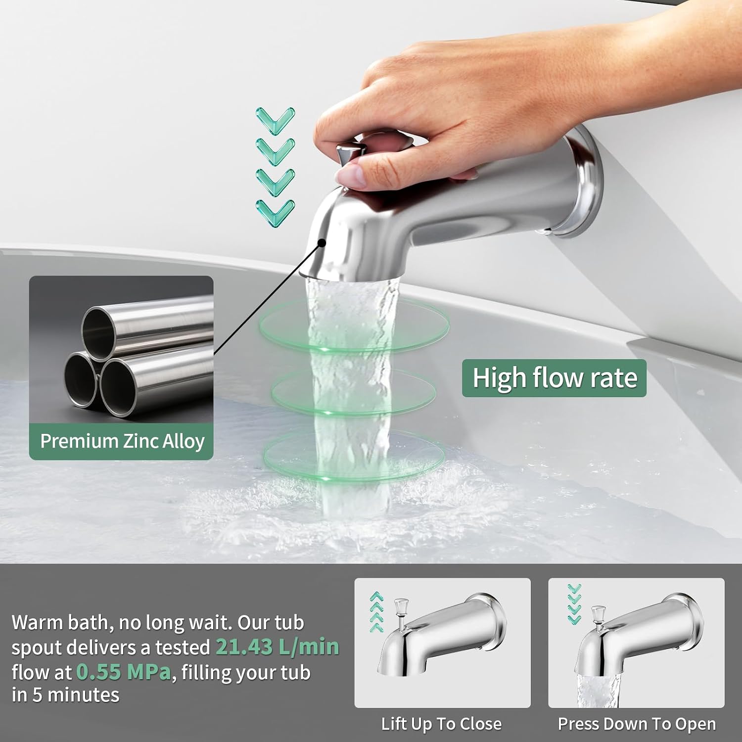 SunCleanse Tub Shower Faucet Set with Pressure Balance Valve, 8-Inch Rain Shower Head and Tub Spout, Single-Handle Shower Trim Kit, Shower Head and Handle Set for bathroom, Chrome