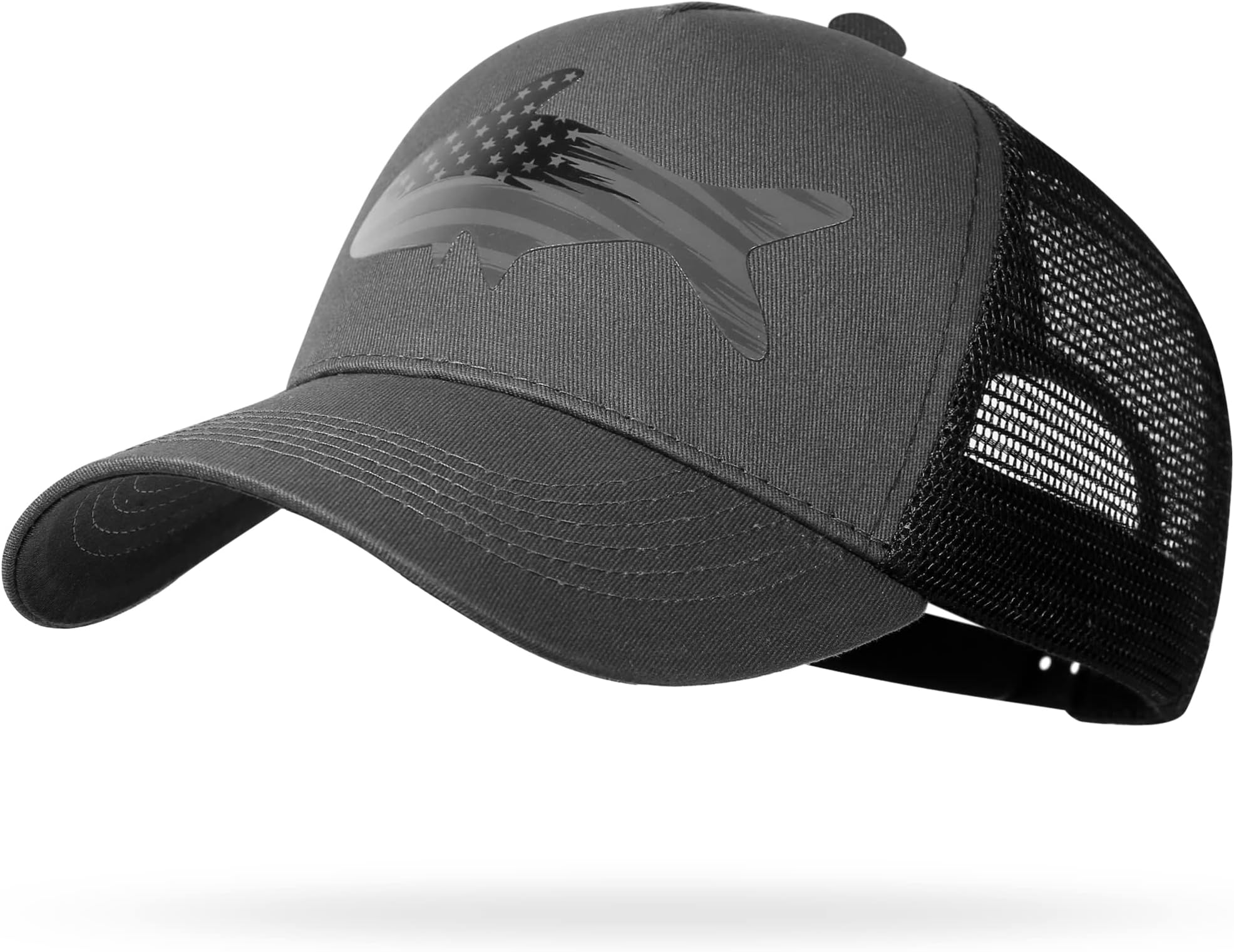 PANGCHI Snapback Trucker Fishing Hat for Men and Women, Outdoor Baseball Cap with Adjustable Strap, American Flag Fish