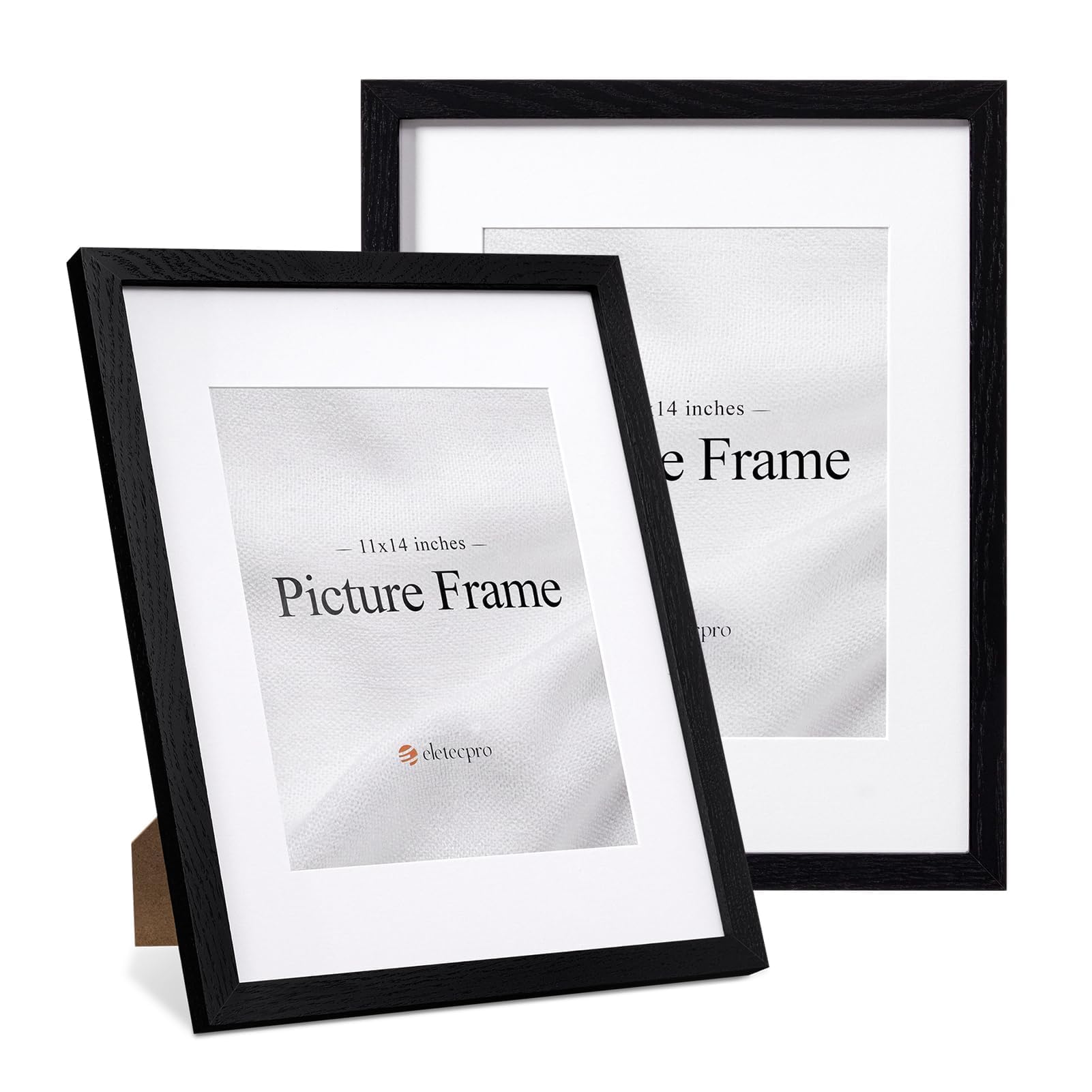 eletecpro11x14 Picture Frames 2 Pack, Display 8x10 Photo with Mat Made of Oak Wood and Clear Plexiglass, Black Collage Wall Decor in Living Room, Bedroom, Durable Gallery Frame Set for Desk