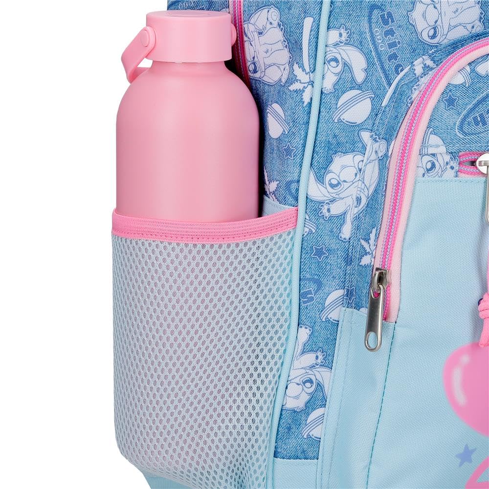 Disney Stitch Hearts Mochila infantil, escolar, fabricada en Poliéster, bolsillos laterales, tirantes anchos ajustables, Asa superior para colgarla, Con etiqueta de identificación, sistema magic Fix.