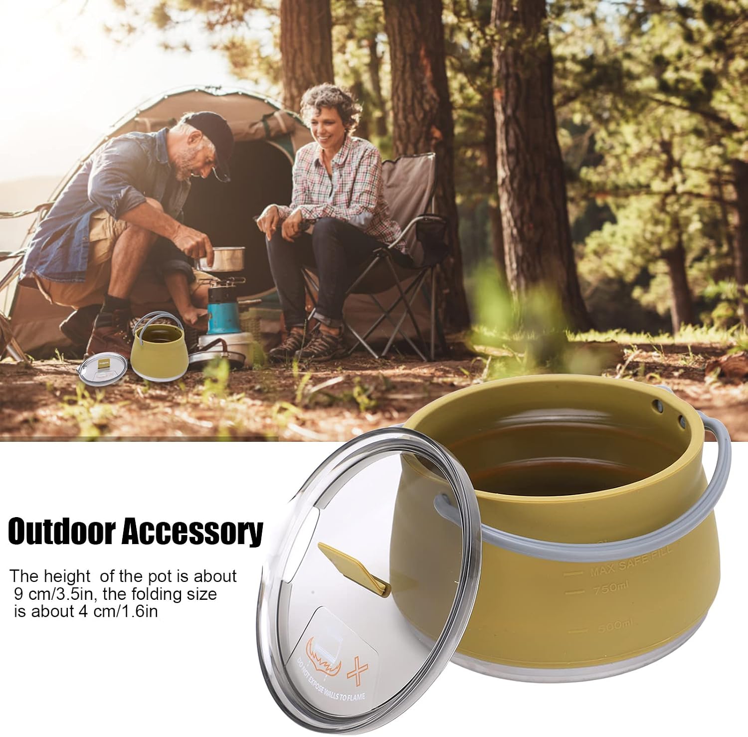 Mini Boiling Water Pot,Portable Silicone Folding Kettle for Outdoor Camping Travel