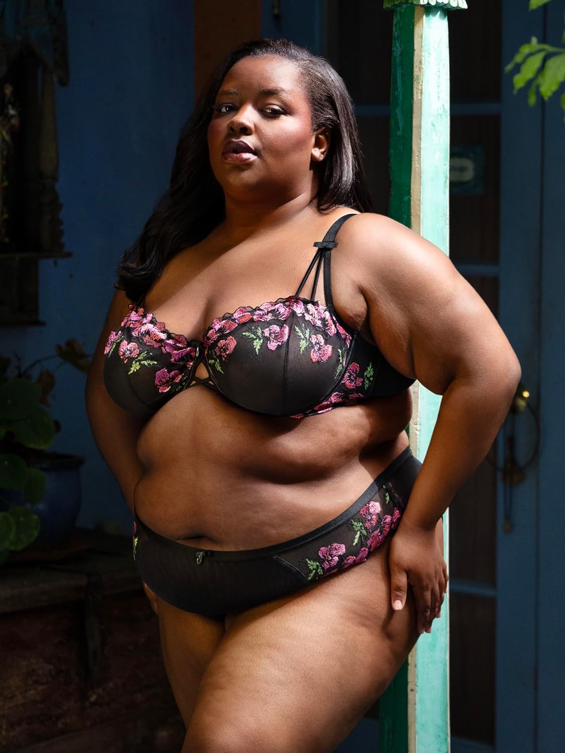 Curvy Couture Women's Lush Embroidery Unlined Underwire Full Coverage Balconette Bra - Image 5