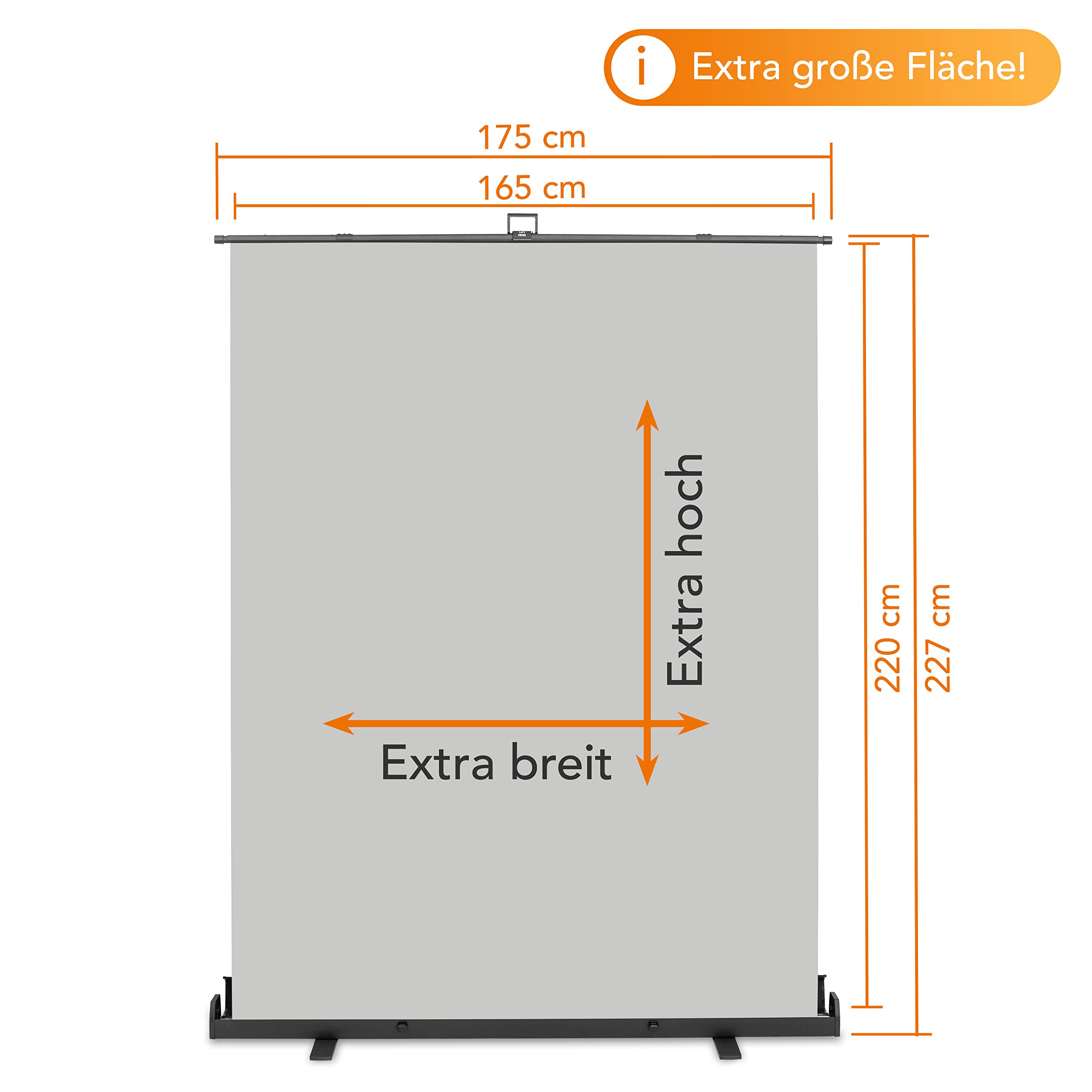 Walimex pro Roll-up Panel Hintergrund grau 165 x 220 cm, Fotohintergrund mit Transportbox, Hintergrundsystem für Fotostudio, knitterfreie Fotoleinwand ideal für Portraits und dezente Lichtakzente