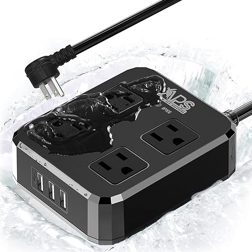 Regleta de alimentación para exteriores resistente a la intemperie, impermeable con 4 salidas anchas con 3 puertos USB, cable de extensión de 6 pies