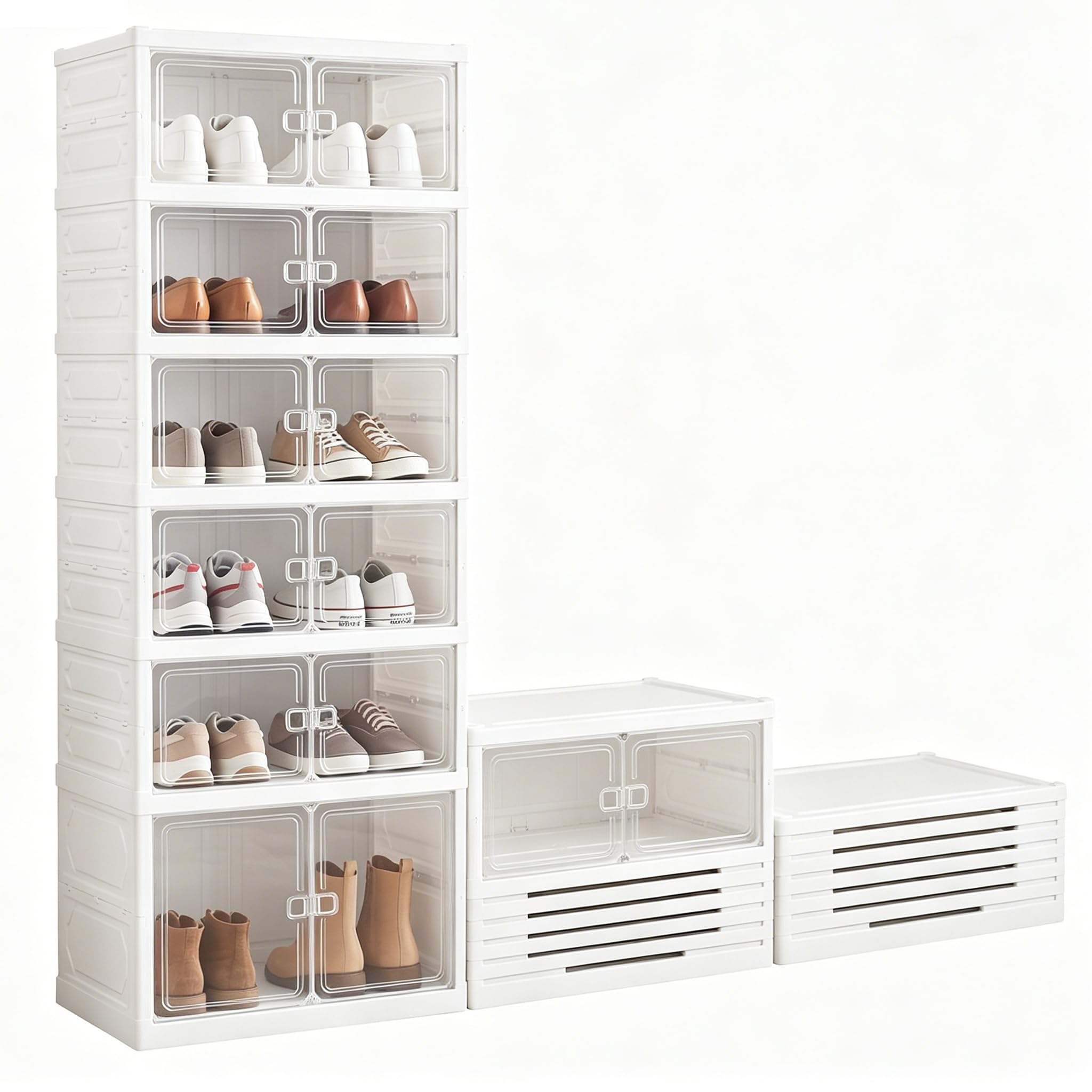 SOARS Scarpiera Salvaspazio Pieghevole, Scatole per Scarpe a 6 Livelli per 12 Paia con Porte Magnetiche Trasparenti, Portascarpe per Ingresso, Soggiorno e Camera da Letto, 45 x 35 x 117 cm