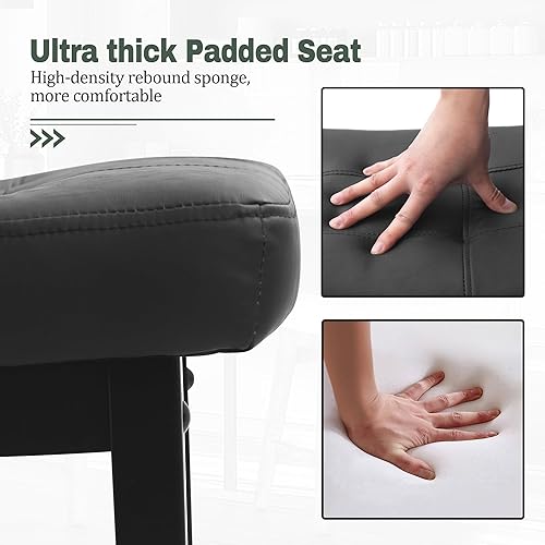 Miniatura 4 de Juego de 2 taburetes de bar negros para encimera de cocina, taburetes de bar modernos con asiento tapizado de piel sintética sin espalda y patas de