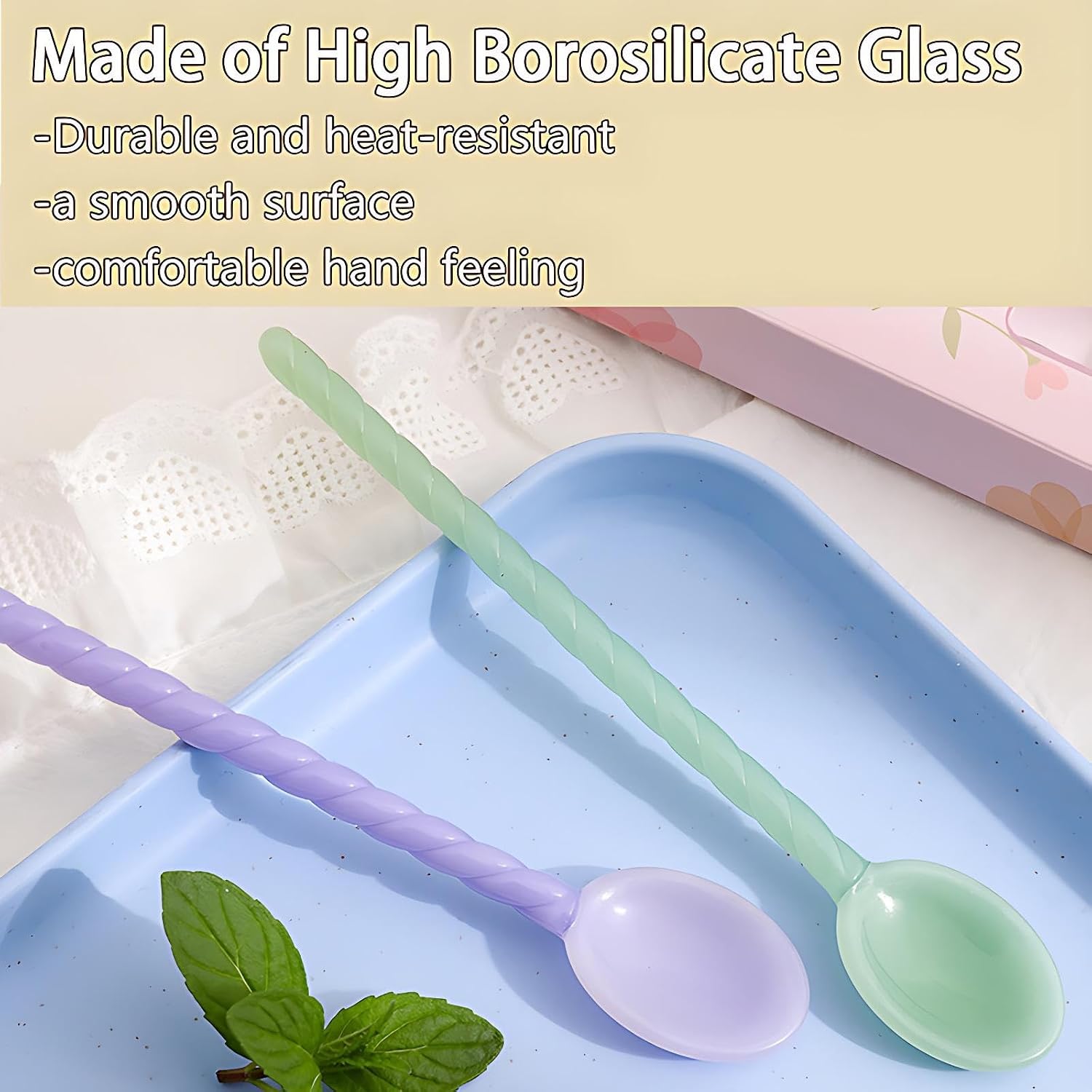 Colorful Glass Swizzle Sticks 5.9 inch Long Handle Mixing Spoons for Coffee Milk Tea and Cocktails Multi-Function Beverage Stirring Tools Ladle Cocktail Drink Accessories (Purple)