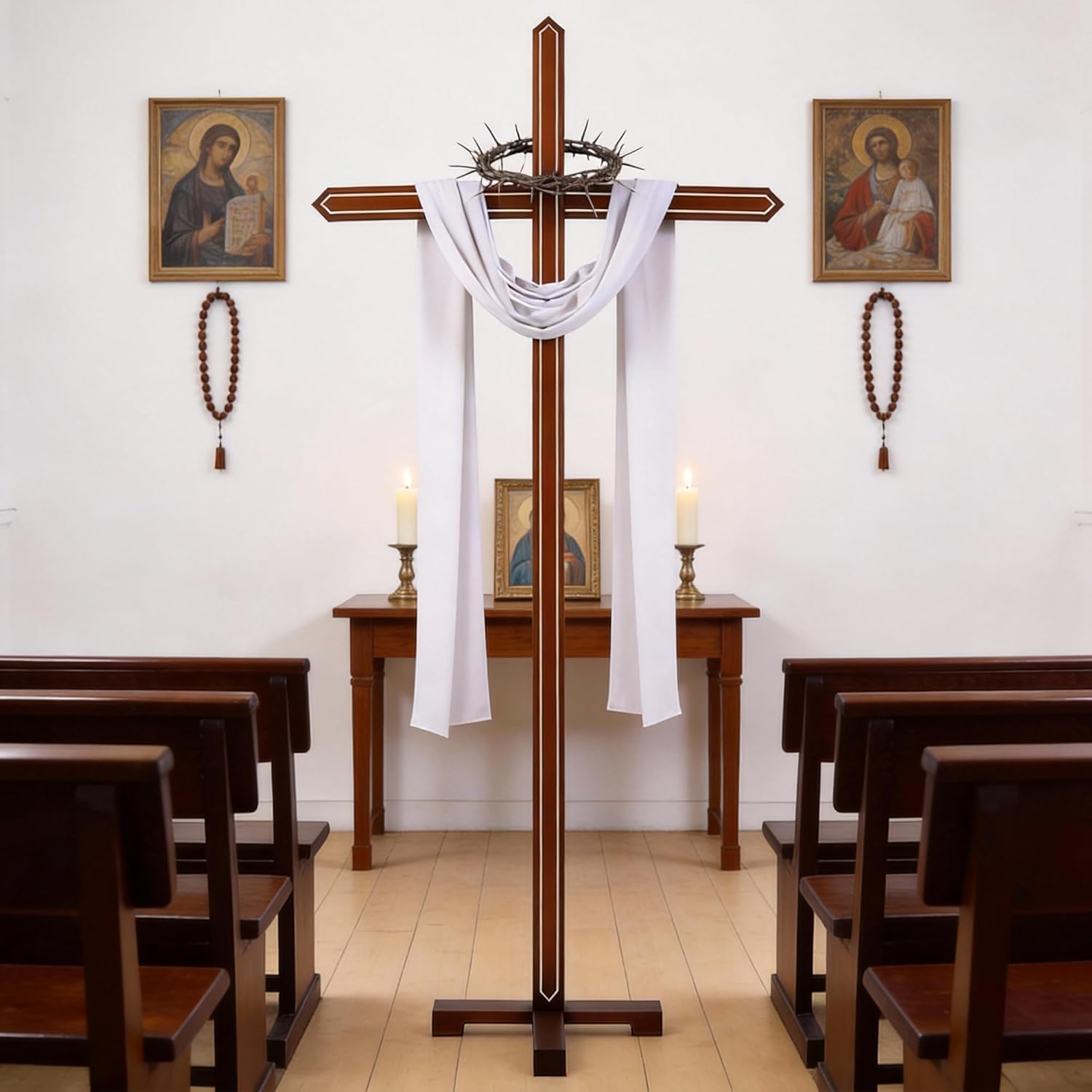 lukar 71 Inch Large Wooden Cross, Large Wooden Standing Cross for Church, Adjustable Wall Cross Decoration, Christmas Wedding Yard Standing Cross for Easter Communion