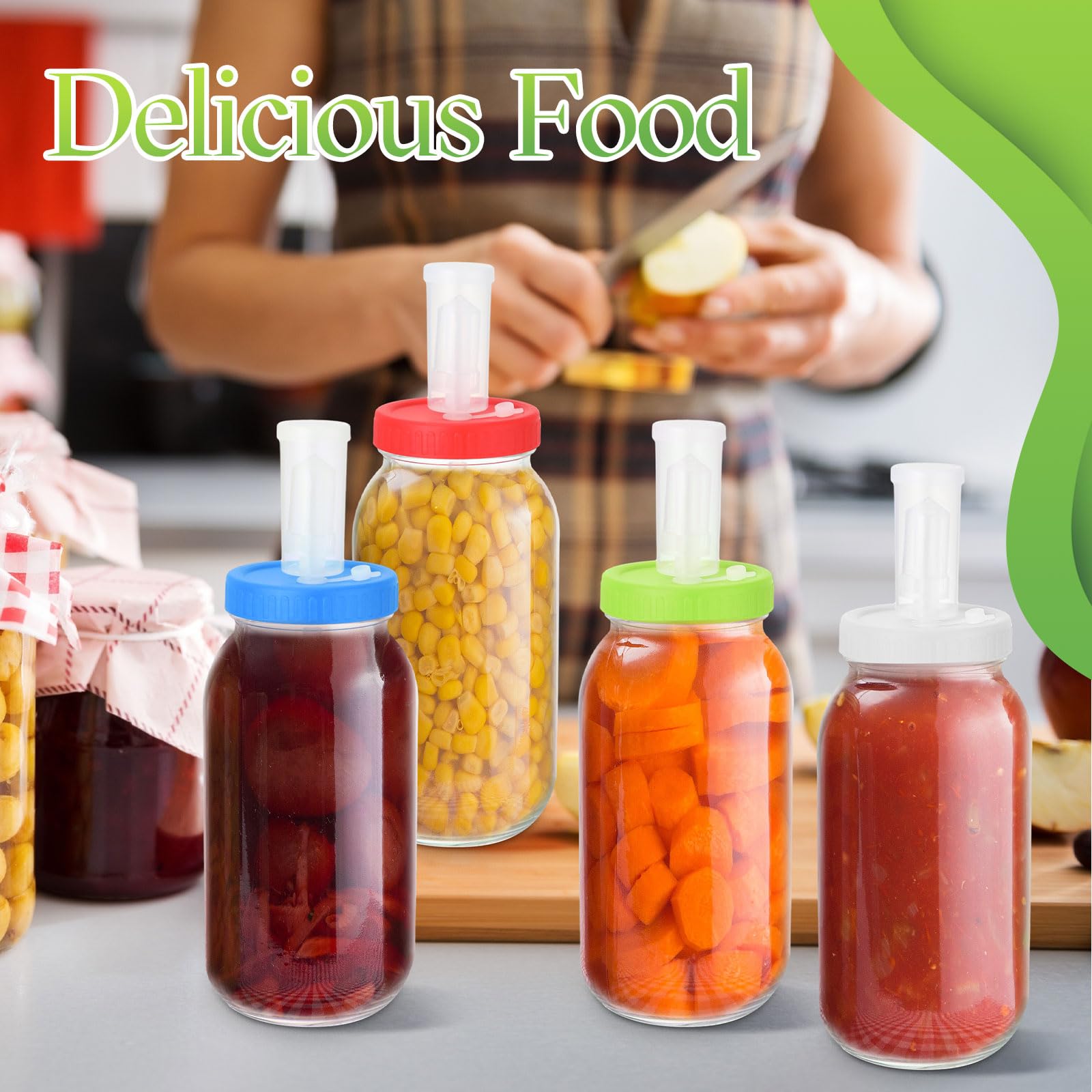 Ziliny 4 Pcs 2L Fermentation Glass Jar with Airlocks and Airtight Screw Lid 2 Liter Fermentation Kit Wide Mouth Glass Jar Pickle Making Jars for Sauerkraut Brewing