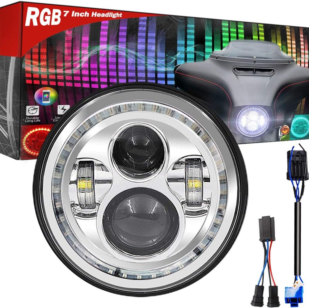 Sponsored Ad - 7 Inch LED Headlight for HD Street Glide Special, with Cellphone Bluetooth Controlled Multicolor Angel Eye, Road King Special Headlight Hi-Lo Beam Projector with RGB Music Mode Halo,(Chrome)