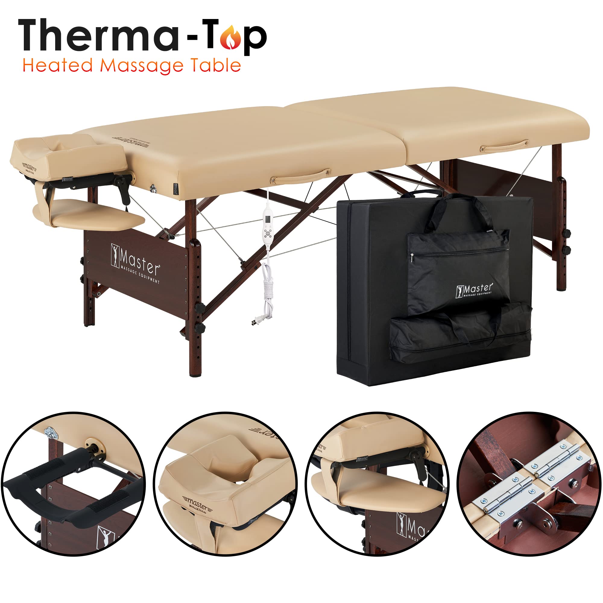 Master Massage Paquete de mesa de masaje portátil Del Ray Therma Top de 30 pulgadas, color crema 2