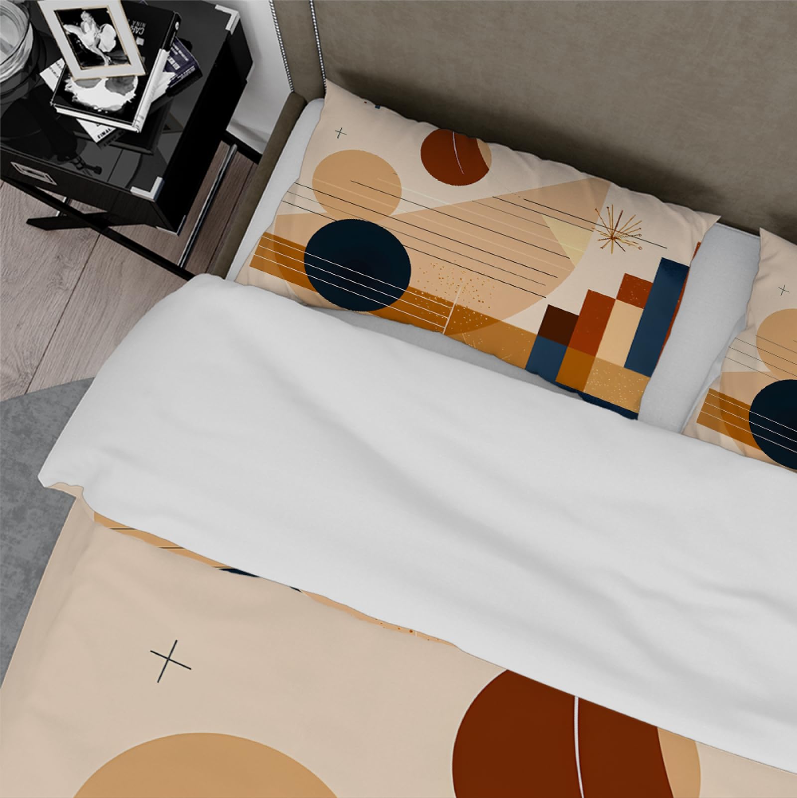 Abstrakcyjna Geometria Poszwa na kołdrę 3 sztuki Paleta Neutralne Kolory Łatwa pielęgnacja Nowoczesny Nordycki Abstrakcyjny Zestaw pościeli z 2 poszewkami na poduszki 220x240cm