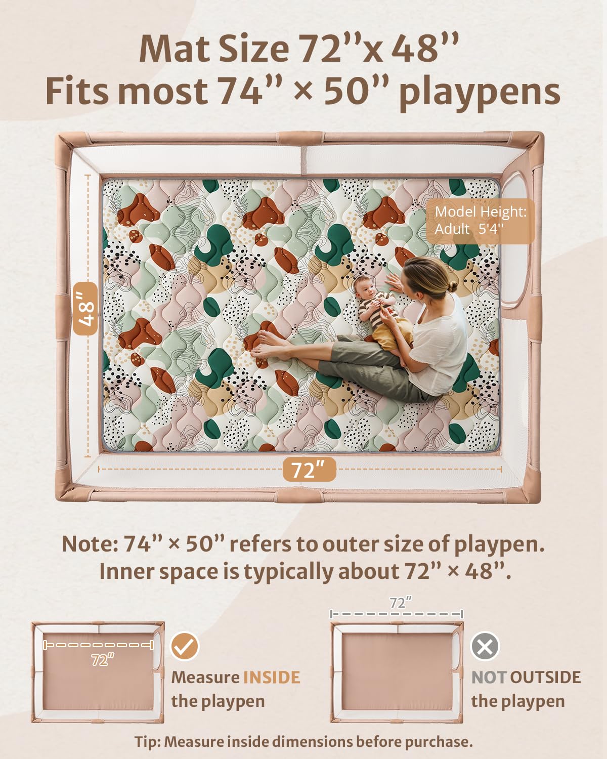 Blissful Diary Baby Play Mats for Floor, 72x48 Inch Extra Thicker & Large Soft Cushioning Foam Playmats for Babies and Toddlers, Foldable Washable Baby Crawling Mat for Playpen, Modren Abstract