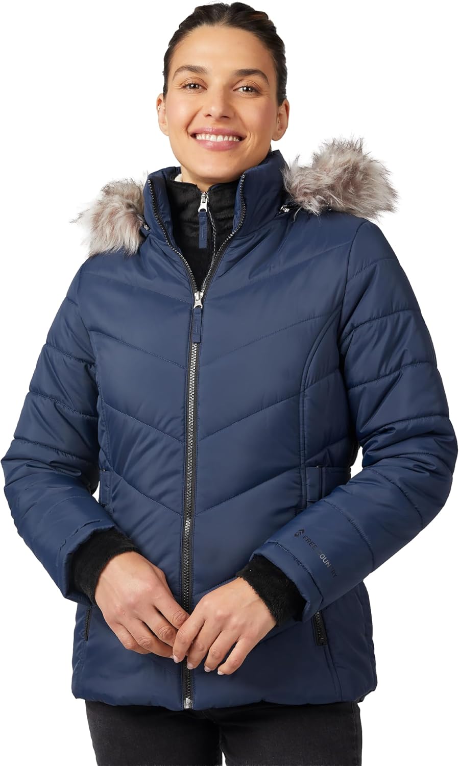 Free Country Women’s Winter Coat Parka Jacket Warm Insulated Water & Wind Resistant Fur Hood Long Puffer-Unstoppable II