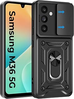 A rtistque Armor Bumper Back Case Cover for Samsung Galaxy M36 5G / F36 5G | Stylish Ring Holder & Inbuilt Stand | Sliding... Price In India