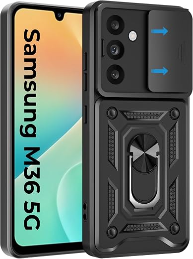 A rtistque Armor Bumper Back Case Cover for Samsung Galaxy M36 5G / F36 5G | Stylish Ring Holder &amp; Inbuilt Stand | Sliding...