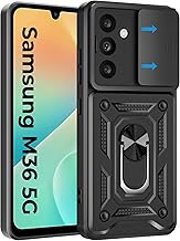 A rtistque Armor Bumper Back Case Cover for Samsung Galaxy M36 5G / F36 5G | Stylish Ring Holder & Inbuilt Stand | Sliding Camera Cover | Shockproof TPU | Samsung M36 & F36 Back Cover - Black