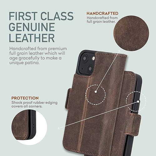 Miniatura 4 de Bayelon Funda para iPhone 13 Mini de 5.4 pulgadas, funda de cuero de grano completo, funda magnética con ranuras para tarjetas, soporte para iPhone