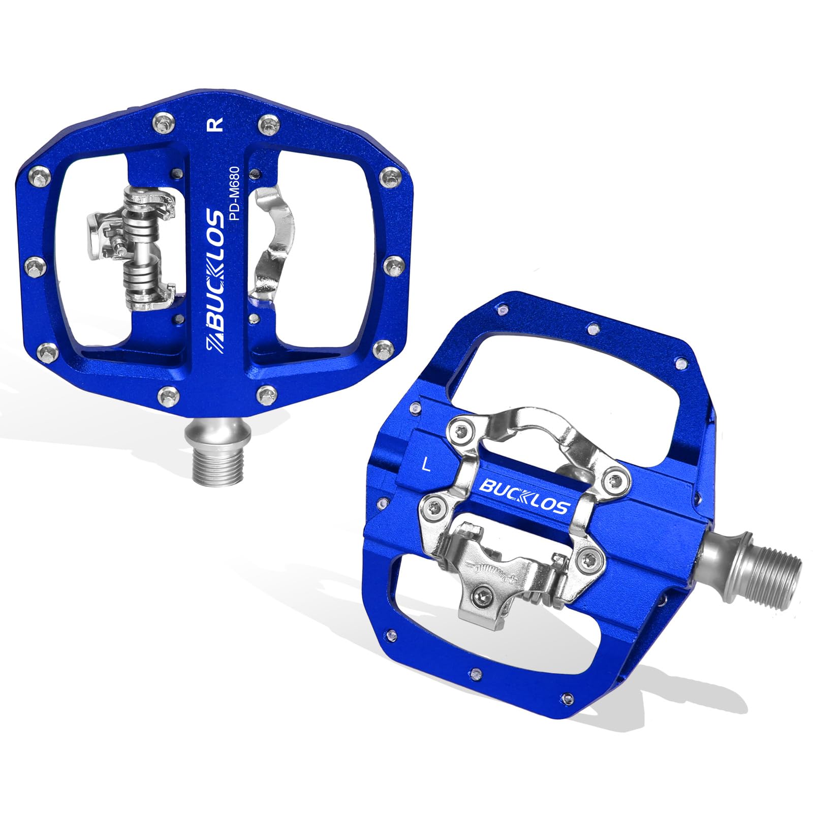 BUCKLOS SPD Pedals PD-M680 - Pedales de Bicicleta de montaña MTB con Clip de Doble Cara, Bicicleta de Carretera, Bicicleta de Spinning, rodamiento Plano y sin Clip, Pedal de Clips de Bicicleta