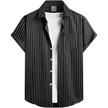 Hardaddy Mens Casual Striped Shirts Button Down Short Sleeve Blouse Summer Hawaiian Shirt