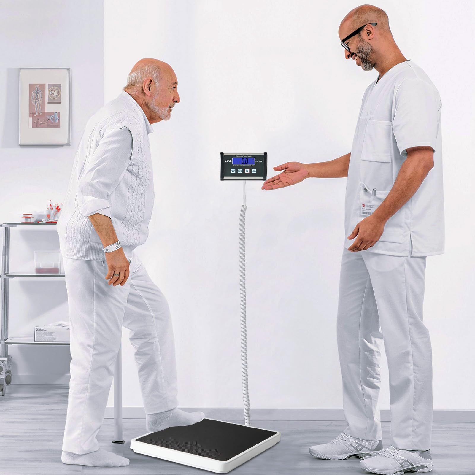 SIKE Bilancia medica digitale BMI, bilancia medica da pavimento per peso corporeo, limite 250 kg, bilancia professionale portatile, facile da leggere, resistente, piattaforma da 31,8 x 30,5 cm