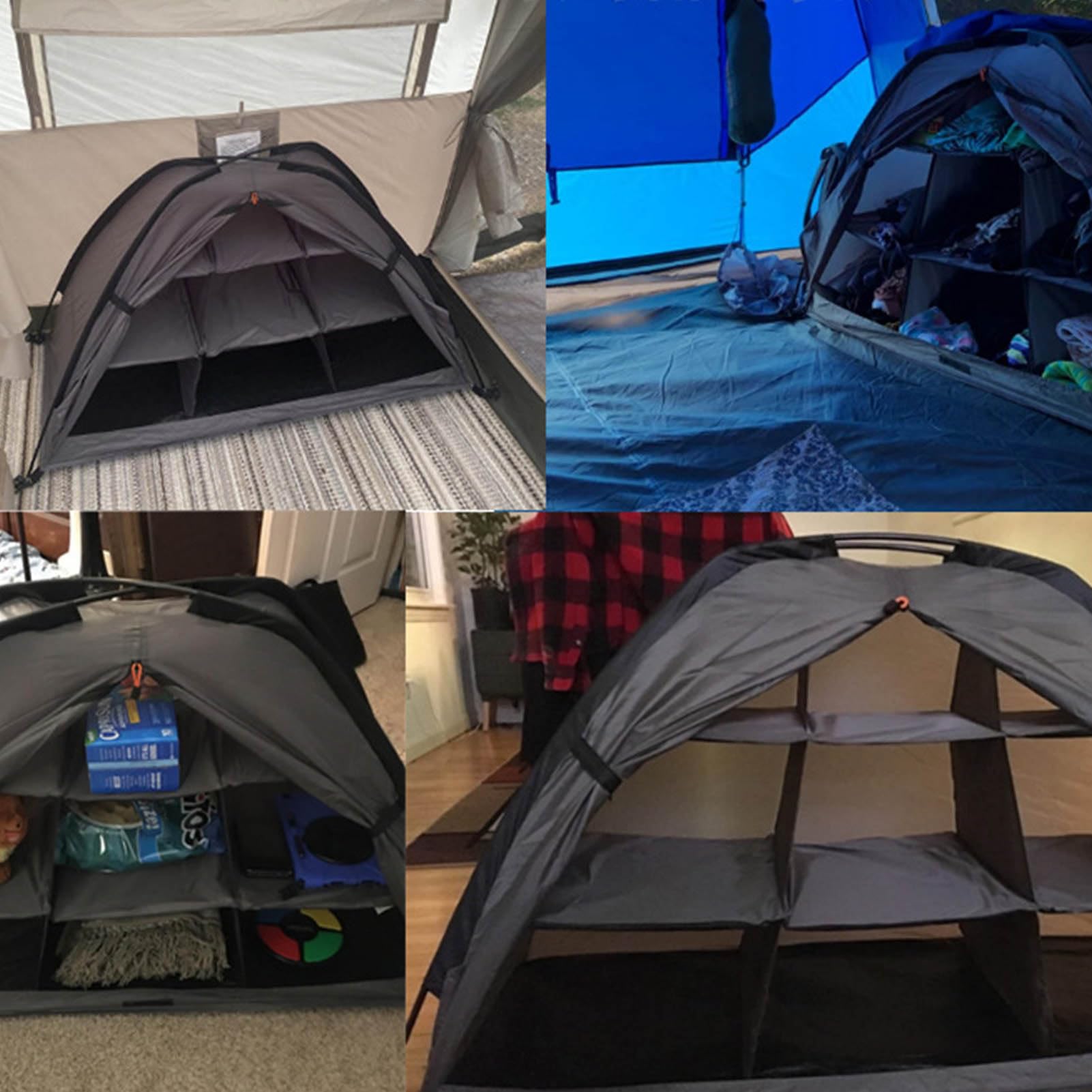 Acouto Organizzatore Pieghevole da Campeggio, Armadietto Portatile Pieghevole a Forma di Tenda di Grande capacità con 9 Ripiani per Stoviglie per Barbecue da Picnic in Casa (GRAY)