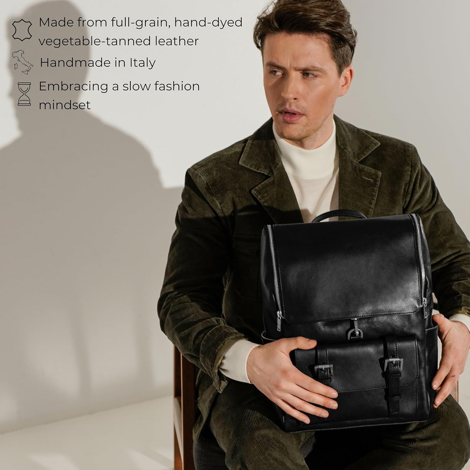 Time Resistance Leather Backpack - Laptop Travel Bag Rucksack up to 15” - Bag for Men and Women (Black)