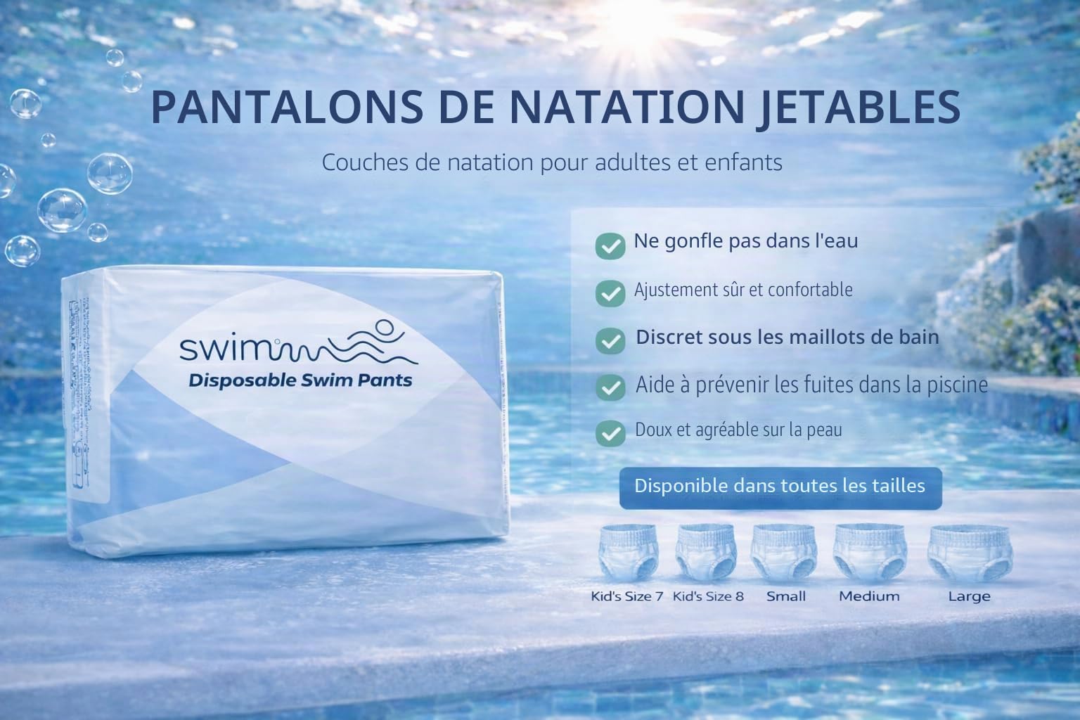 Couche Piscine Adulte Jetables Taille S 22 pièces Protection Incontinence Eau Doux Peau 36-57kg