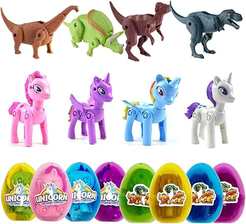 8 Pack Jumbo Unicorn & Dinosaur Deformation Eggs Prefilled Plastic Easter Eggs with Toys Inside for Kids Boys Girls Toddlers Easter Basket Stuffers disponible en Yaxa Venezuela