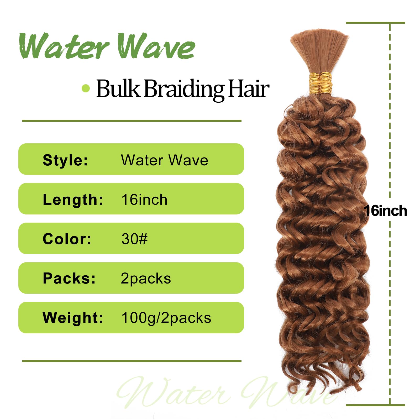 Water Wave Bulk for Braiding 16inch 100g With 2 Bundles Deep Wave Bulk Hair for Boho Braids No Weft Curly Wavy Synthetic Bohemian Braiding Hair Extensions for Women (30# - Image 2