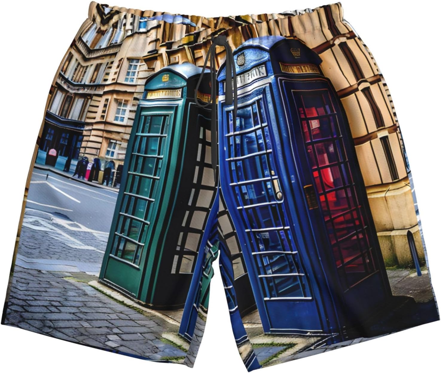 British Phone Booth Print Men's Quick-Drying Shorts Casual Beach Pants Stretch Waist Shorts and Pockets