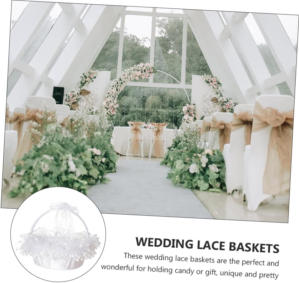 Wedding Lace Flower Basket Handheld Decorative Basket with Foldable Handle White for Flower Girl Ceremony Party Supplies