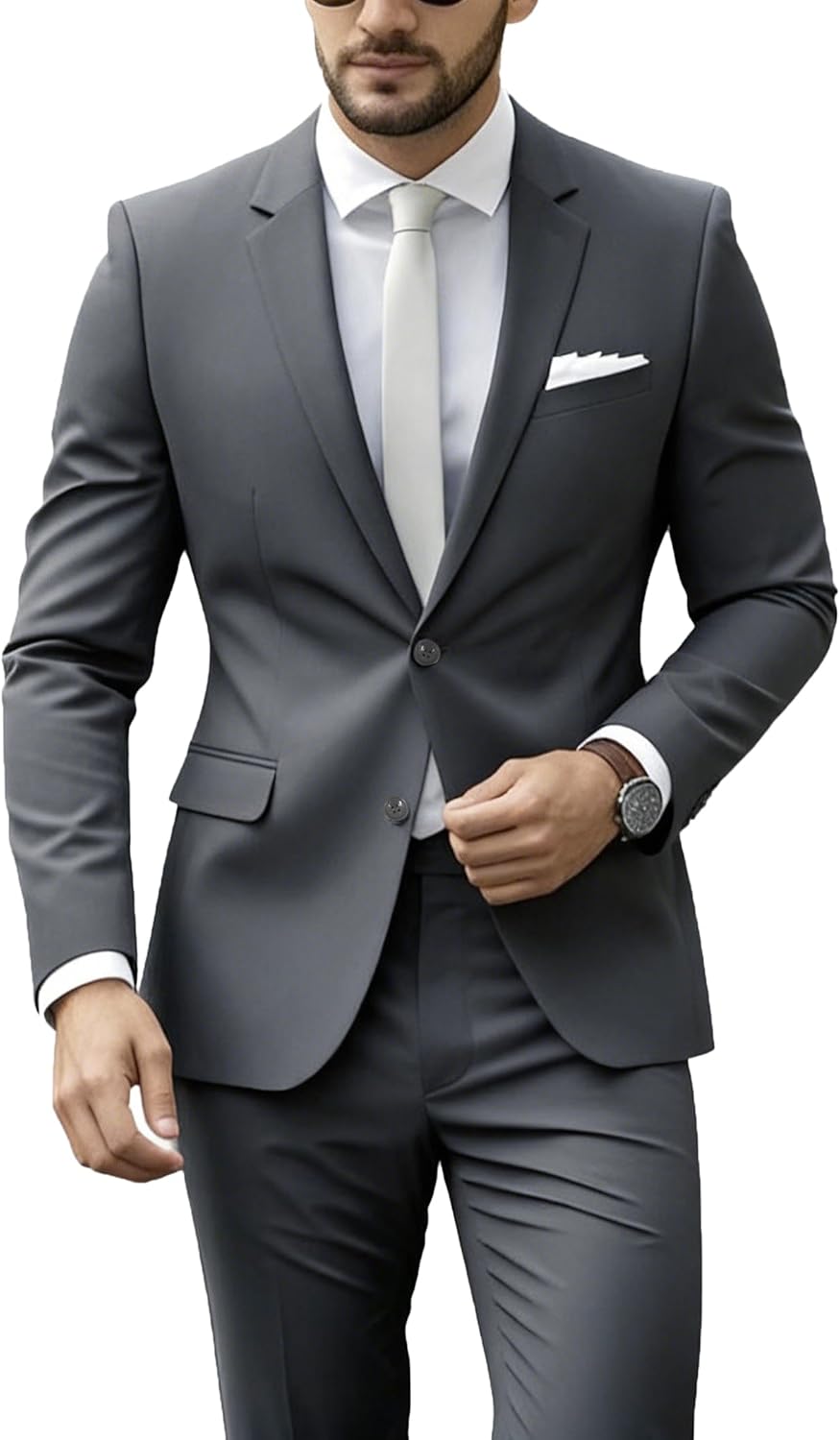 Mens Suits Classic fit 2 Piece 2 Button Formal Tuxedo Jacket Suits Pants Set for Wedding Business Prom
