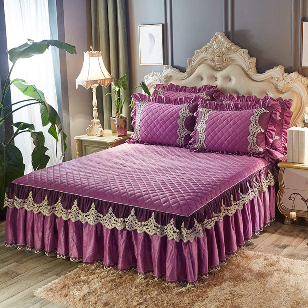 Bedskirt Warm Ruffled Luxury Bed decoration Pleated Base valance sheet Quilted fitted Bedspread Wrap around style With 18" drop-K Queen2