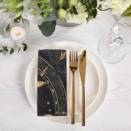 Miniatura 2 de Cloth Napkins Set of 4 Ethnic Moon Pattern 20x20 Inch Cloth Napkins Ethnic Painted Washable Reusable Kitchen Dinner Napkins Table Decor for Wedding,