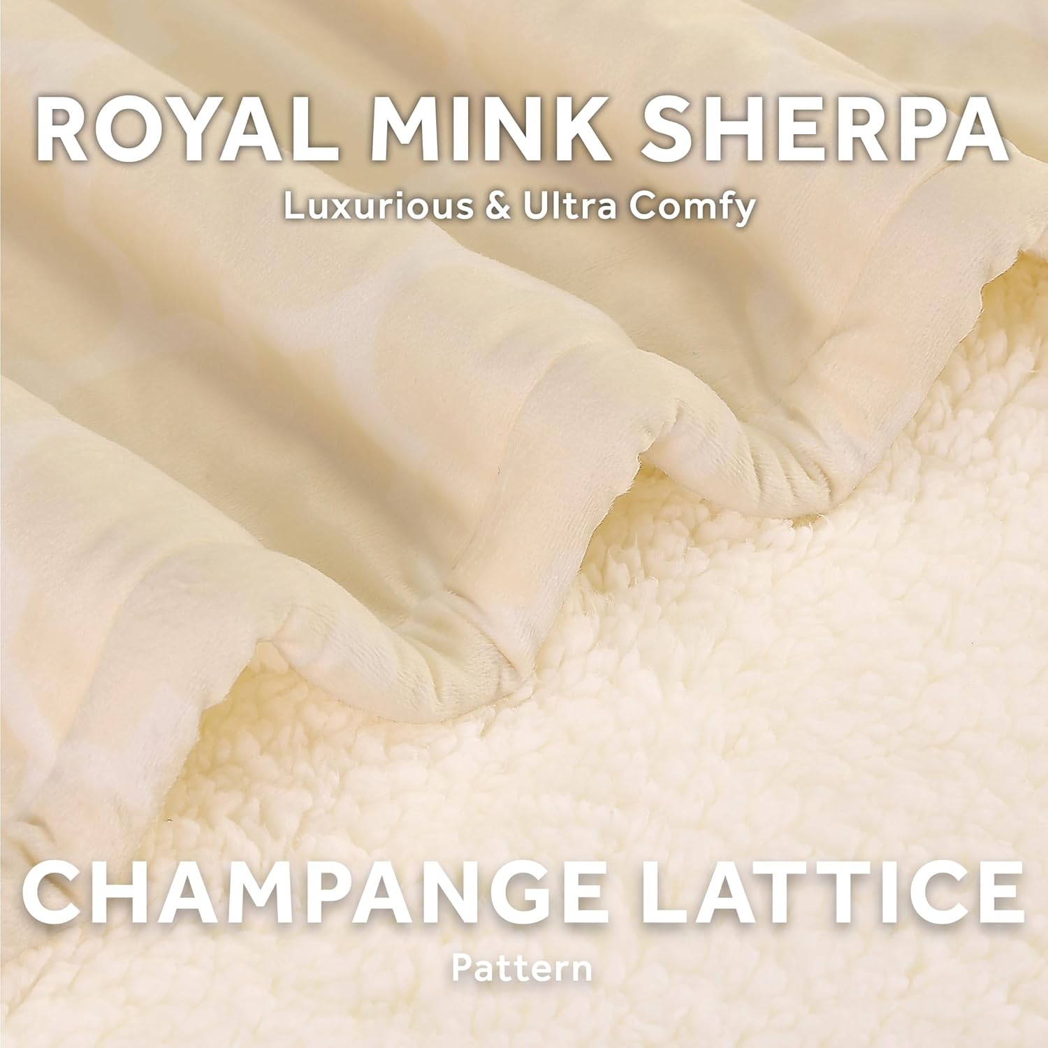 Sunbeam Royal Mink Sherpa Champagne Lattice Heated Personal Throw / Blanket, Cozy-Warm, Adjustable Heat Settings - Image 4