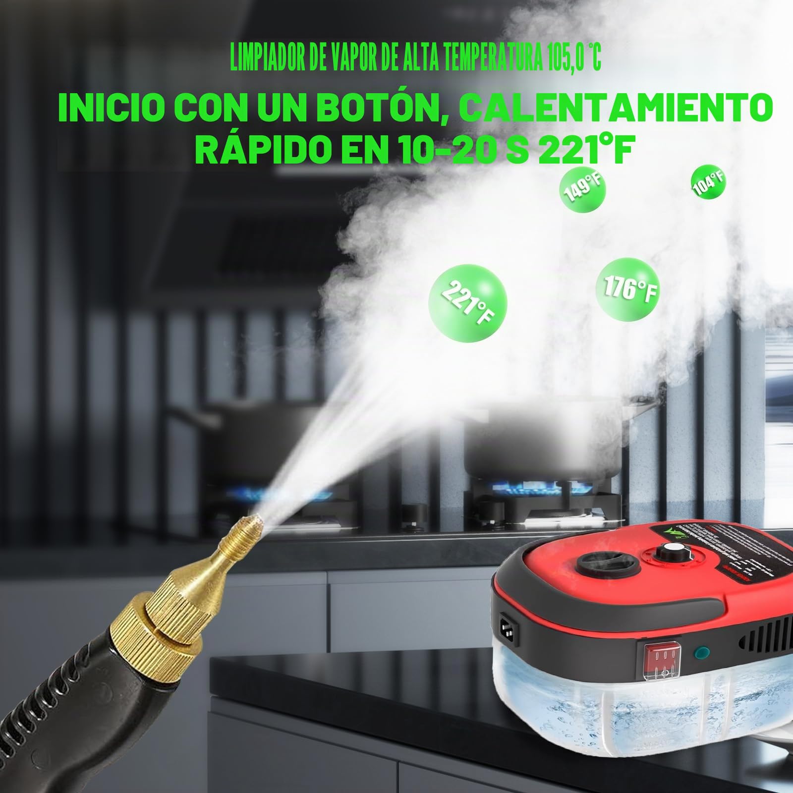 Limpiador a Vapor Portátil 2500W, Vaporeta de Mano 6 Velocidades para Tapicería, Baño, Azulejos, Coches