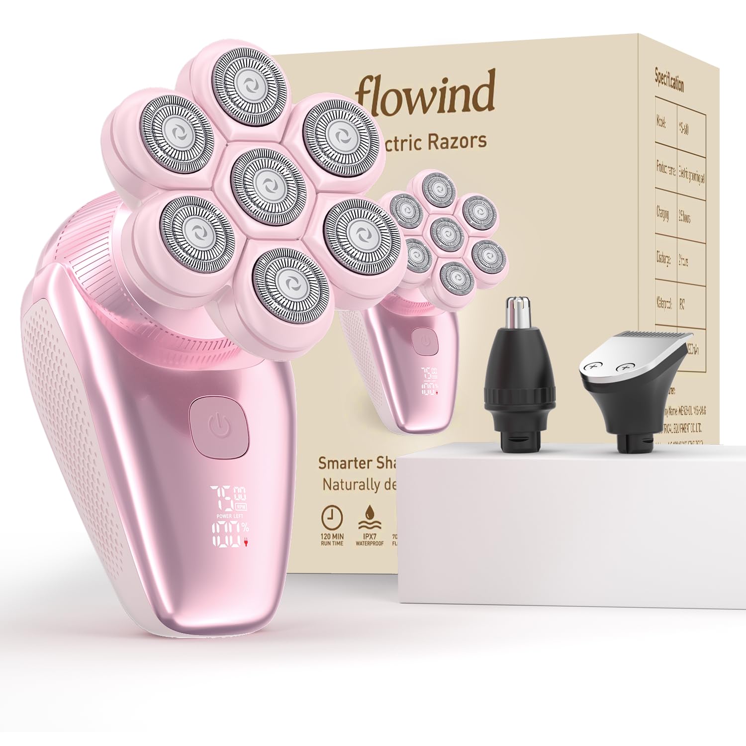 Electric Razors for Women, 7D Rotary Floating Shaver with Magnetic Head Pink