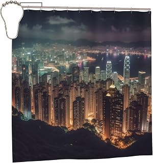 Hong Kong Shower Curtain for Bathroom Decor Waterproof Fabric Bath Curtain Sets with 12 Hooks Bathtub Curtains Hotel Luxury Weighted Shower Curtain 72x72 Inches